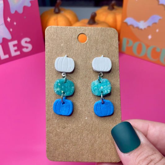 Blue and turquoise fall clay, pumpkin earrings