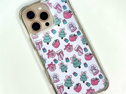 Holly Jolly Christmas iPhone Case Insert – Pink & Teal Holiday Pattern | Cute Bookish Phone Background | Faith & Fern Studio