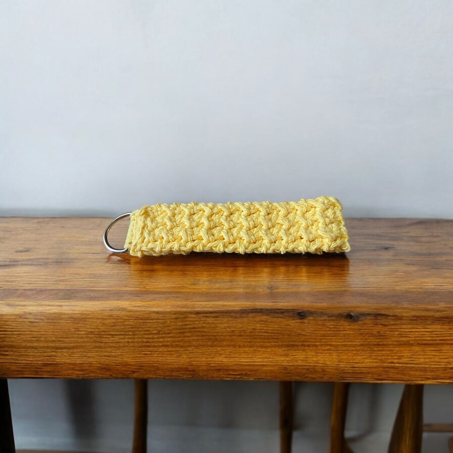 Handmade Crochet Keychain – Boho Aesthetic Keychain for Bags & Keys – Soft Cotton Keyring in Beige, White, Yellow, Turquoise & Brown