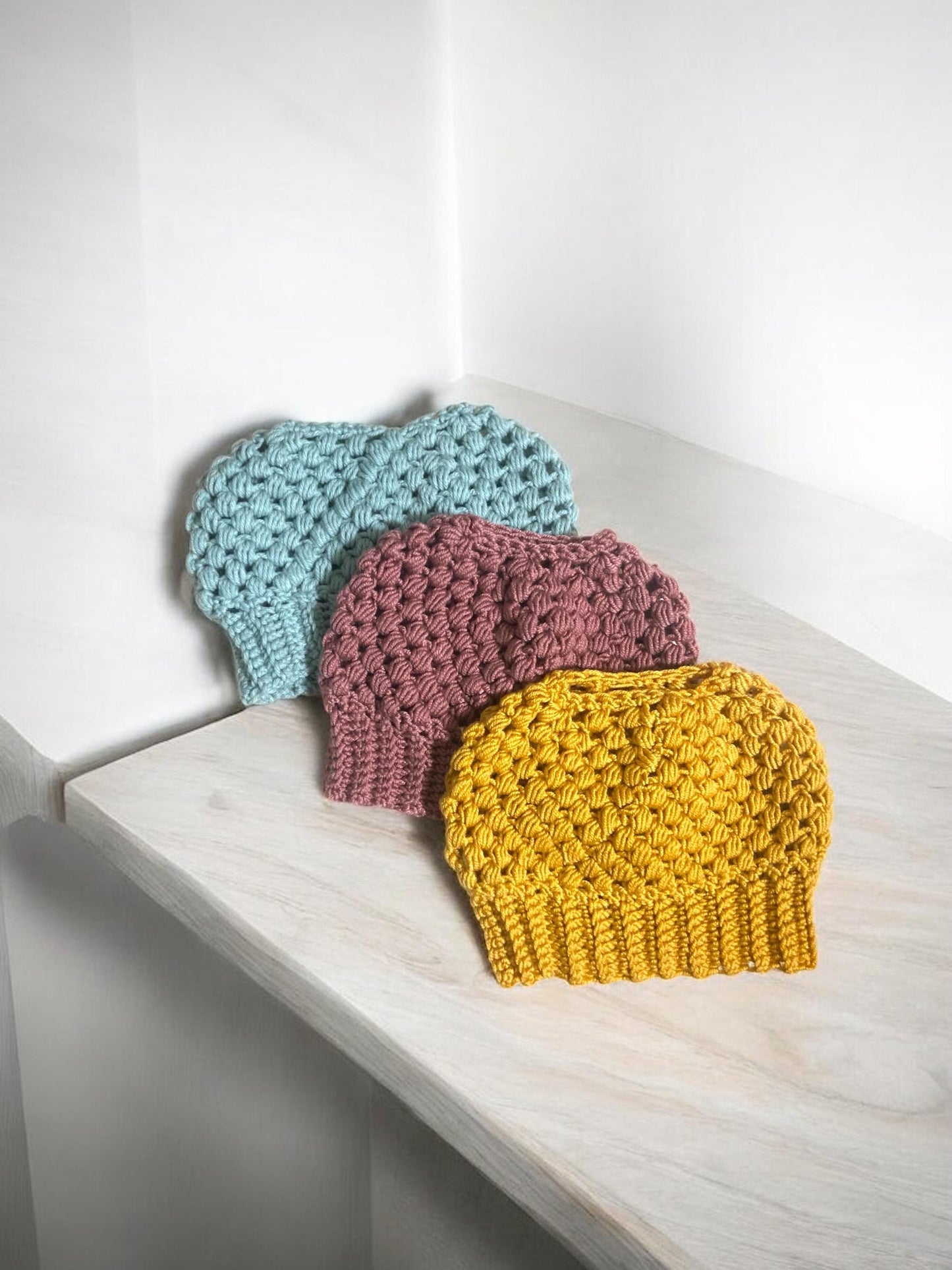 Crochet Ponytail Beanie with Hole | Handmade Messy Bun Hat