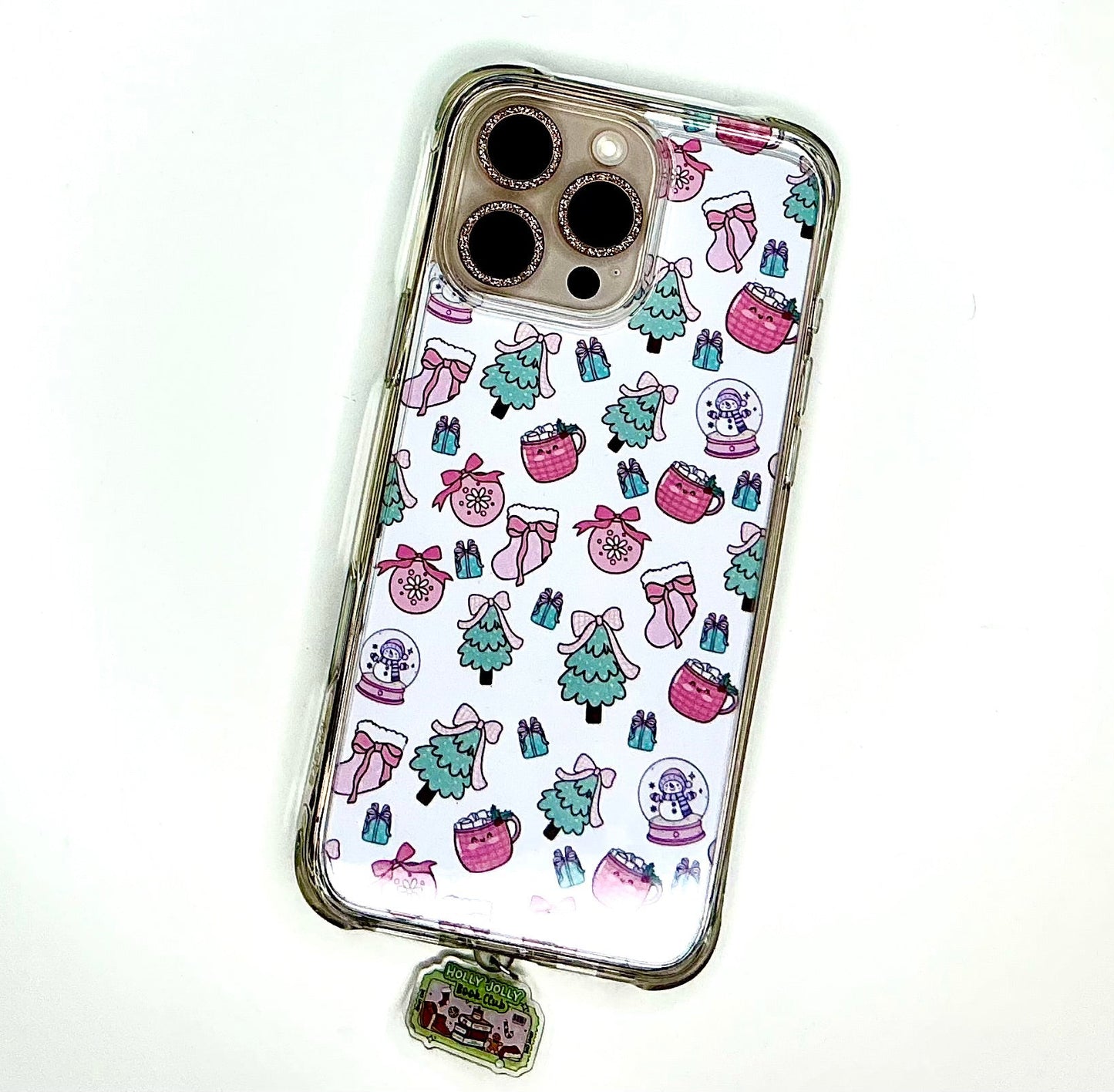 Holly Jolly Christmas iPhone Case Insert – Pink & Teal Holiday Pattern | Cute Bookish Phone Background | Faith & Fern Studio