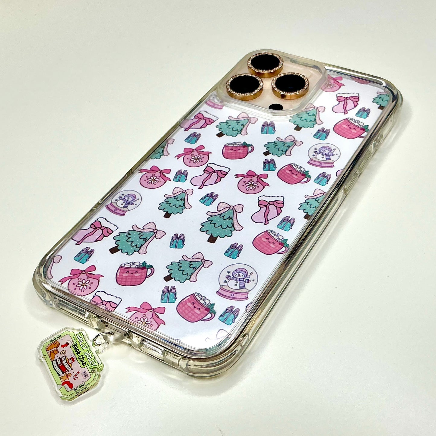 Holly Jolly Christmas iPhone Case Insert – Pink & Teal Holiday Pattern | Cute Bookish Phone Background | Faith & Fern Studio