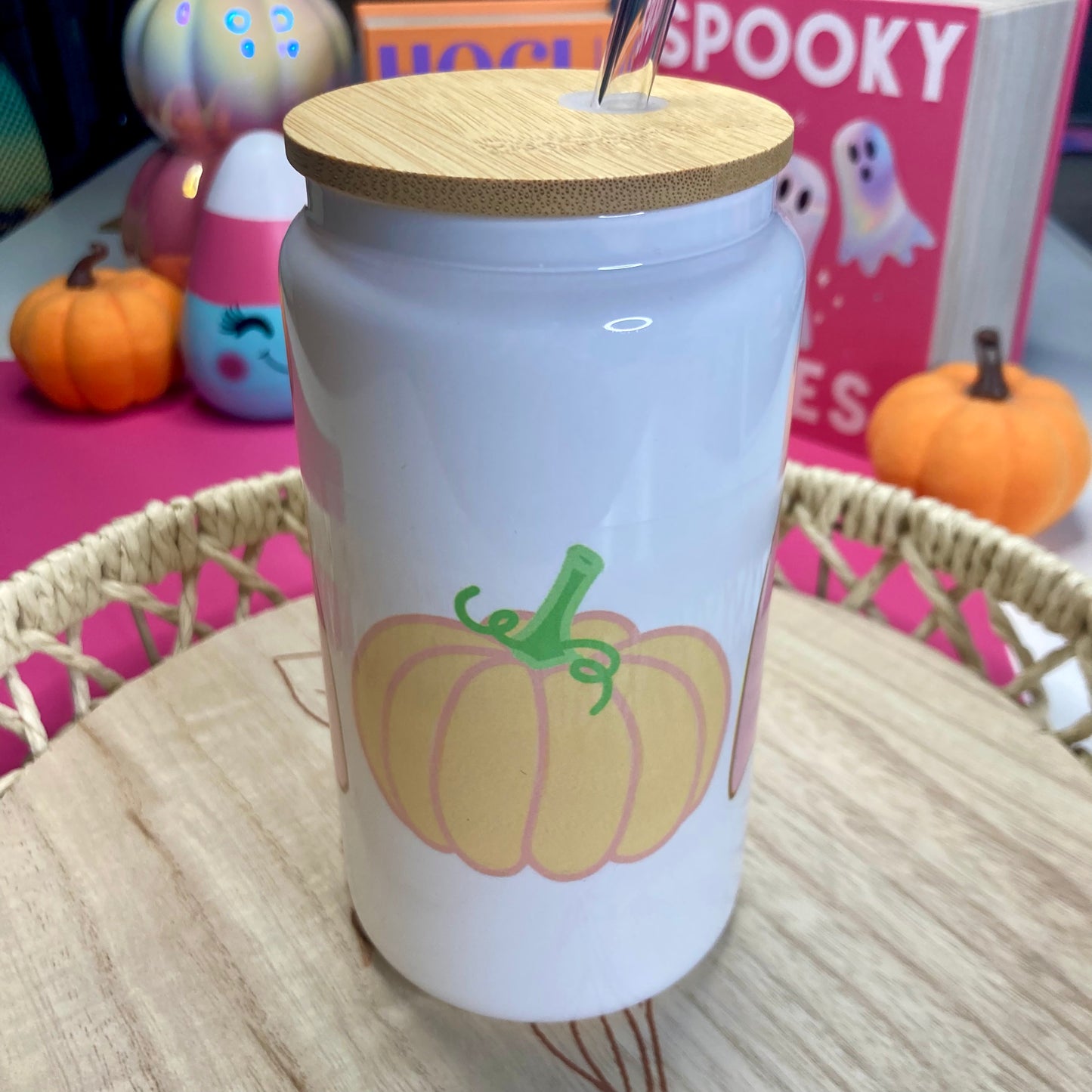Pink Ghostie & Pumpkin Libbey Glass
